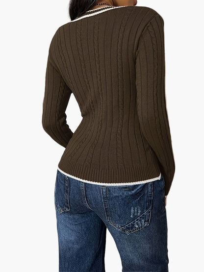 Damen Pullover mit V-Ausschnitt, figurbetont, casual und modisch – ideal für Alltag und Freizeit