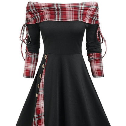 Natalie – Langes, schwingendes Ein-Schulter-Kleid mit langen Ärmeln