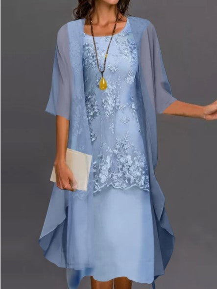 Damen Festliches Chiffon Zweiteiler Kleid mit Spitzenbesatz – Elegantes Outfit für besondere Anlässe