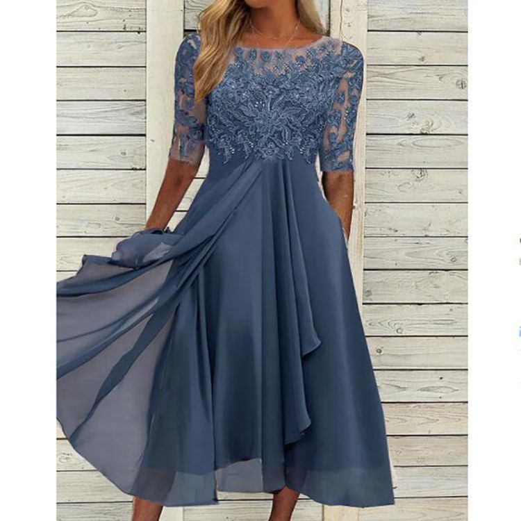 Shannon – Chiffon Kleid mit Spitzen-Ausschnitten für Damen