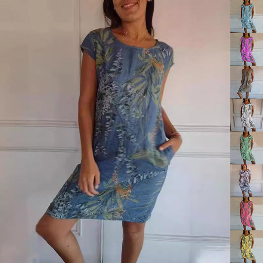 Nicole – Gerade Sommerkleid mit Blumen- und Blattmuster