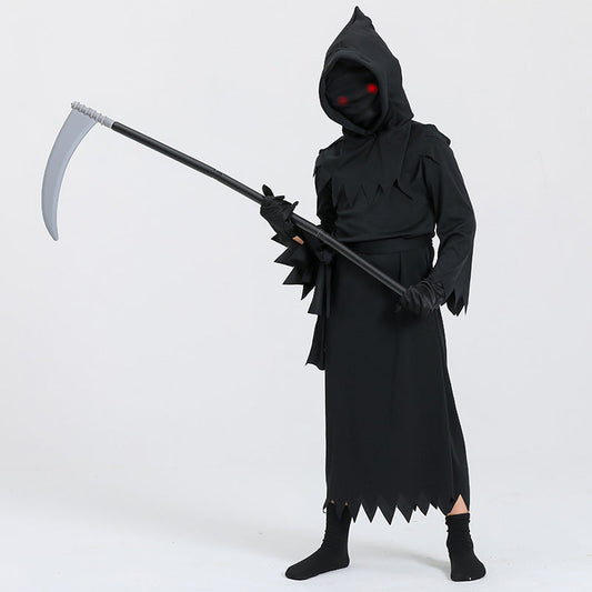 Halloween Kinder Grim Reaper Kostüm – Unisex Sensenmann Verkleidung für Halloween Party & Trick-or-Treat