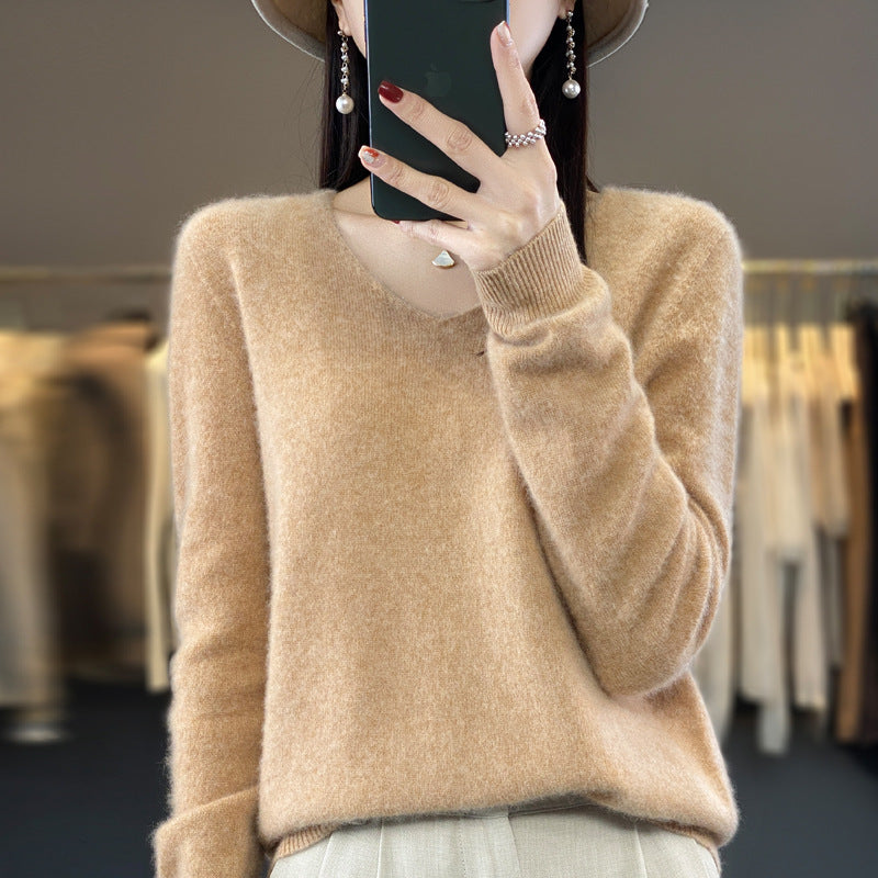 Jasmine – Lockere Damenwollpullover mit V-Ausschnitt für Herbst und Winter