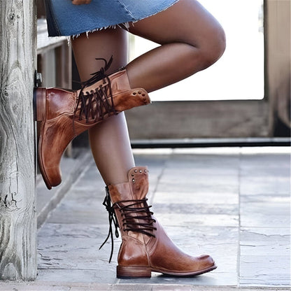 Damen Vintage Leder Stiefeletten mit Schnürung – Robuste Mode für Alltag & Abenteuer