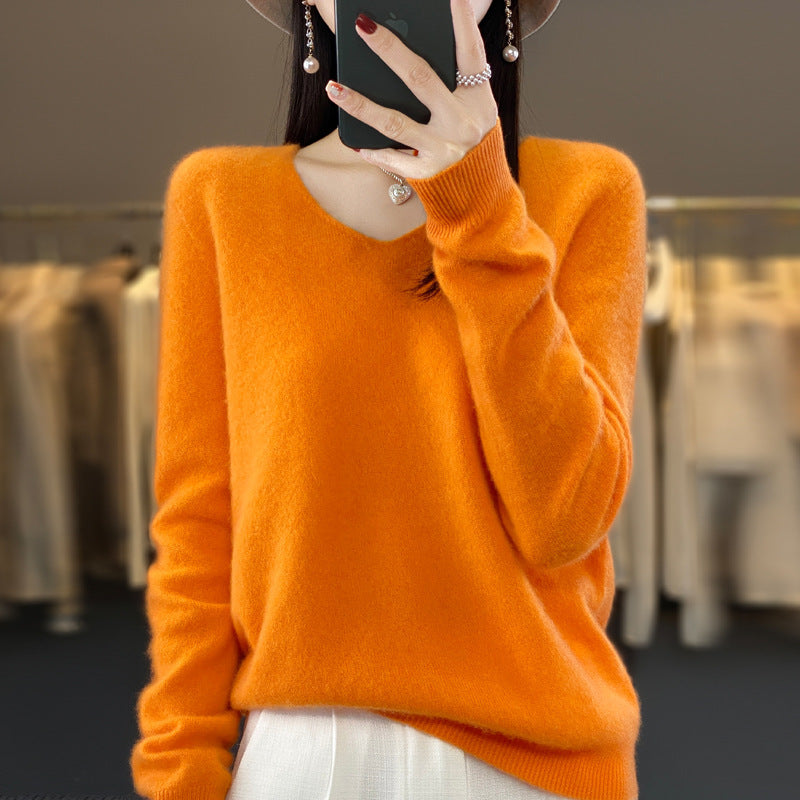 Jasmine – Lockere Damenwollpullover mit V-Ausschnitt für Herbst und Winter