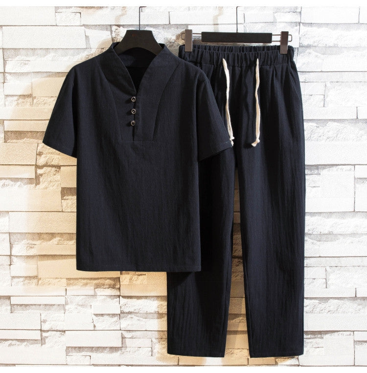 Herren Leinen Sommeranzug Set – Lässiges zweiteiliges Outfit mit Kurzarmhemd und Hose – Ideal für Freizeit & Alltag