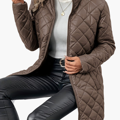 Damen Steppjacke mit modischem Rauten-Design und Stehkragen – Eleganter Übergangs-Style für Alltag und Freizeit