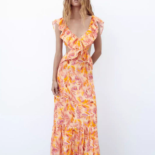 Damen Maxikleid mit Rüschen und Volants – Elegantes Sommerkleid für Freizeit und Urlaub