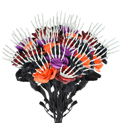 Halloween Deko Künstliche Rosen mit Skelett-Hand – Gruselige Partydeko für Halloween