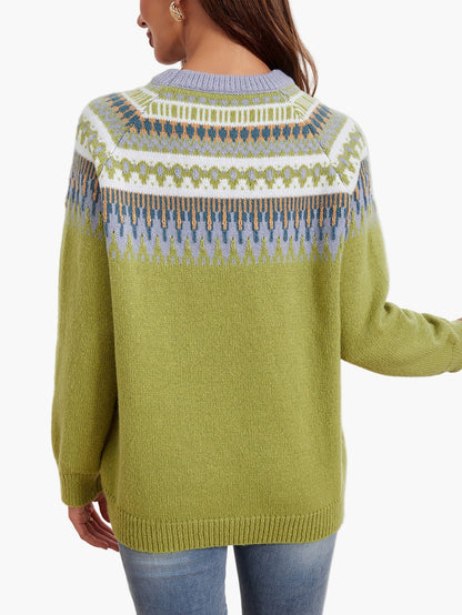 Damen Strickpullover im skandinavischen Stil mit geometrischem Muster, modisch und vielseitig für Herbst und Winter
