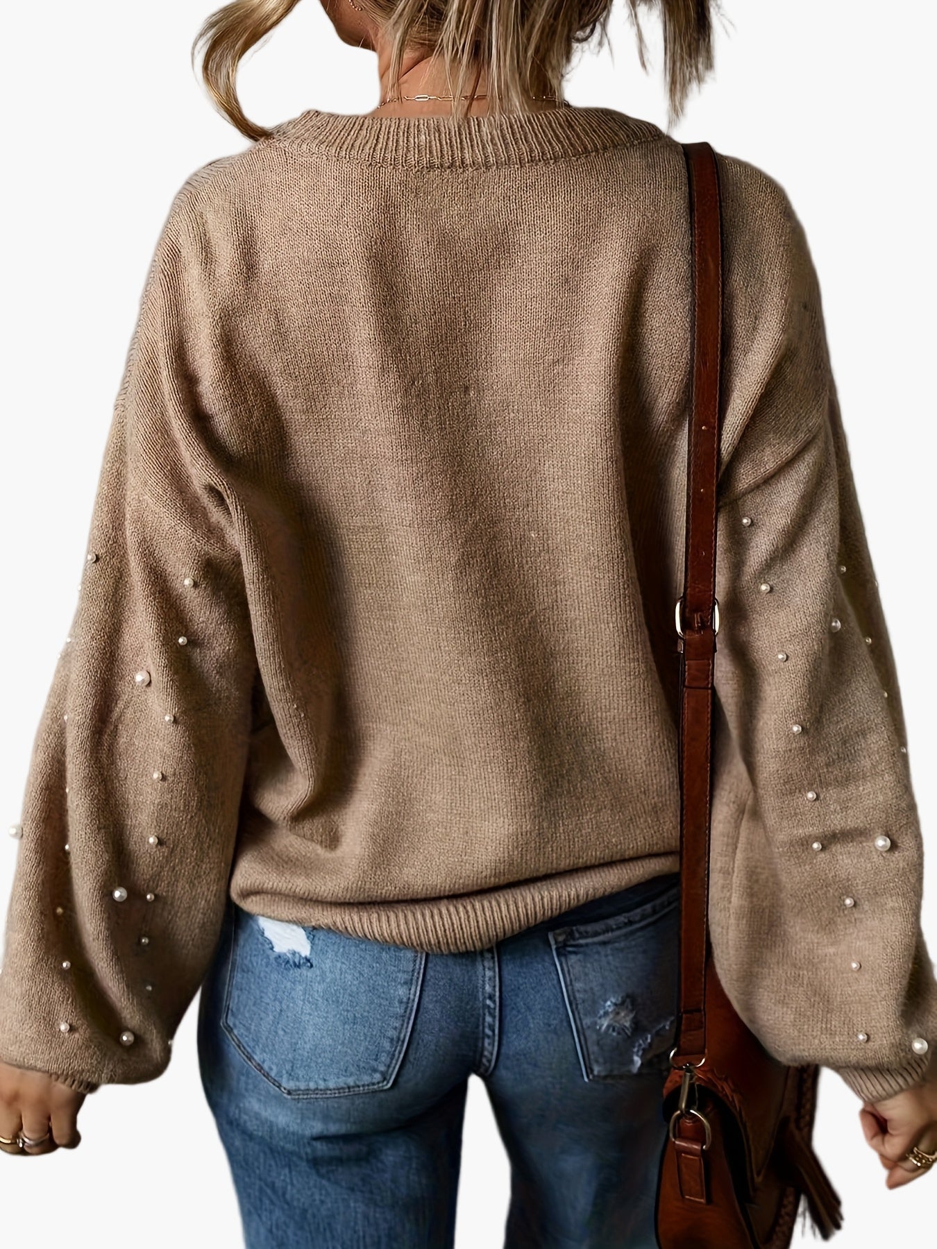 Damen Pullover mit Perlenbesatz – Eleganter Strickpullover für Freizeit & Büro