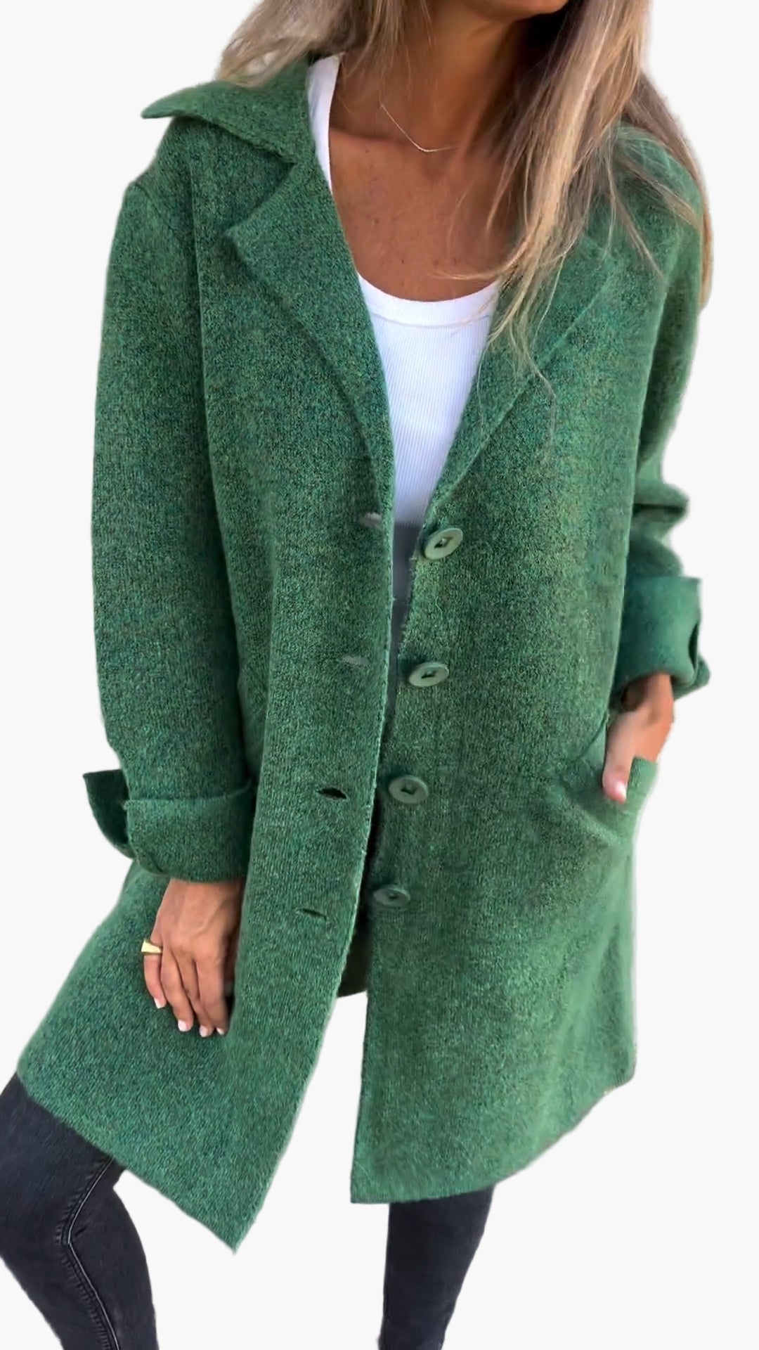 Damen Langer Casual Mantel mit Aufschlägen – Stilvoller Übergangslook für Alltag & Events