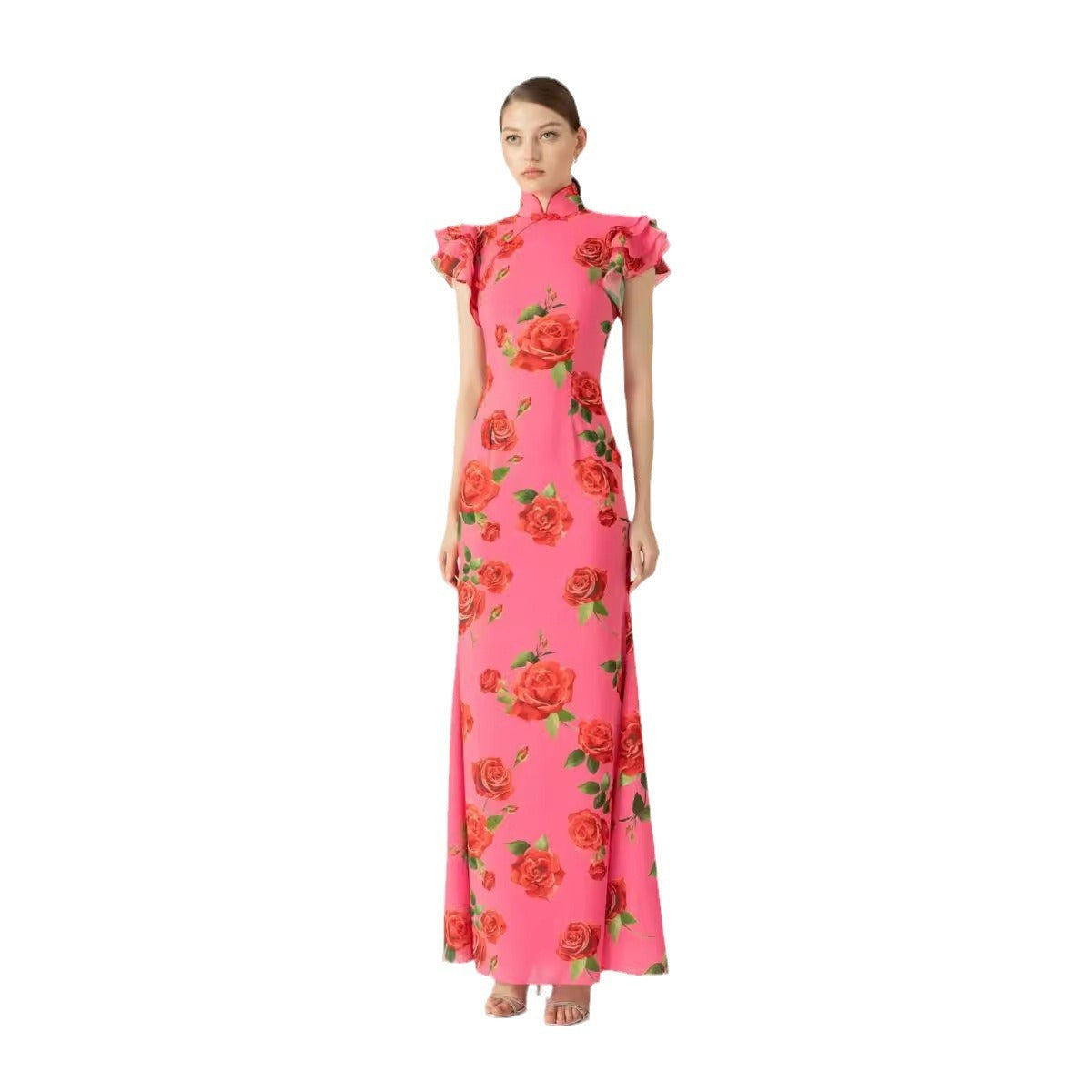 Amelia – Ärmelloses, lässiges, bedrucktes Kleid im nationalen Stil mit neuem chinesischen Cheongsam