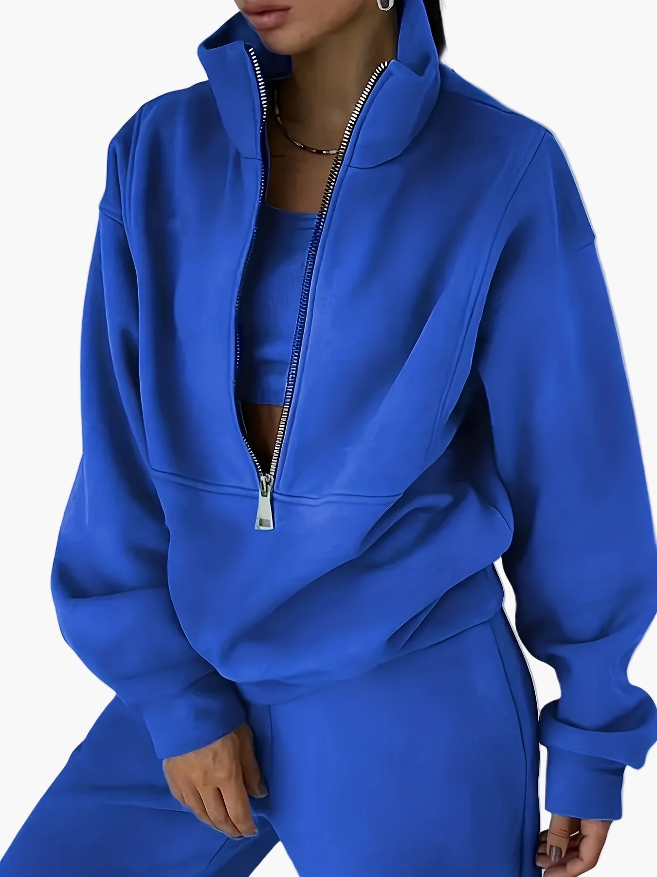 Damen Halbzip Sweatshirt Trainingsanzug – Moderner Freizeit-Look für Herbst und Winter