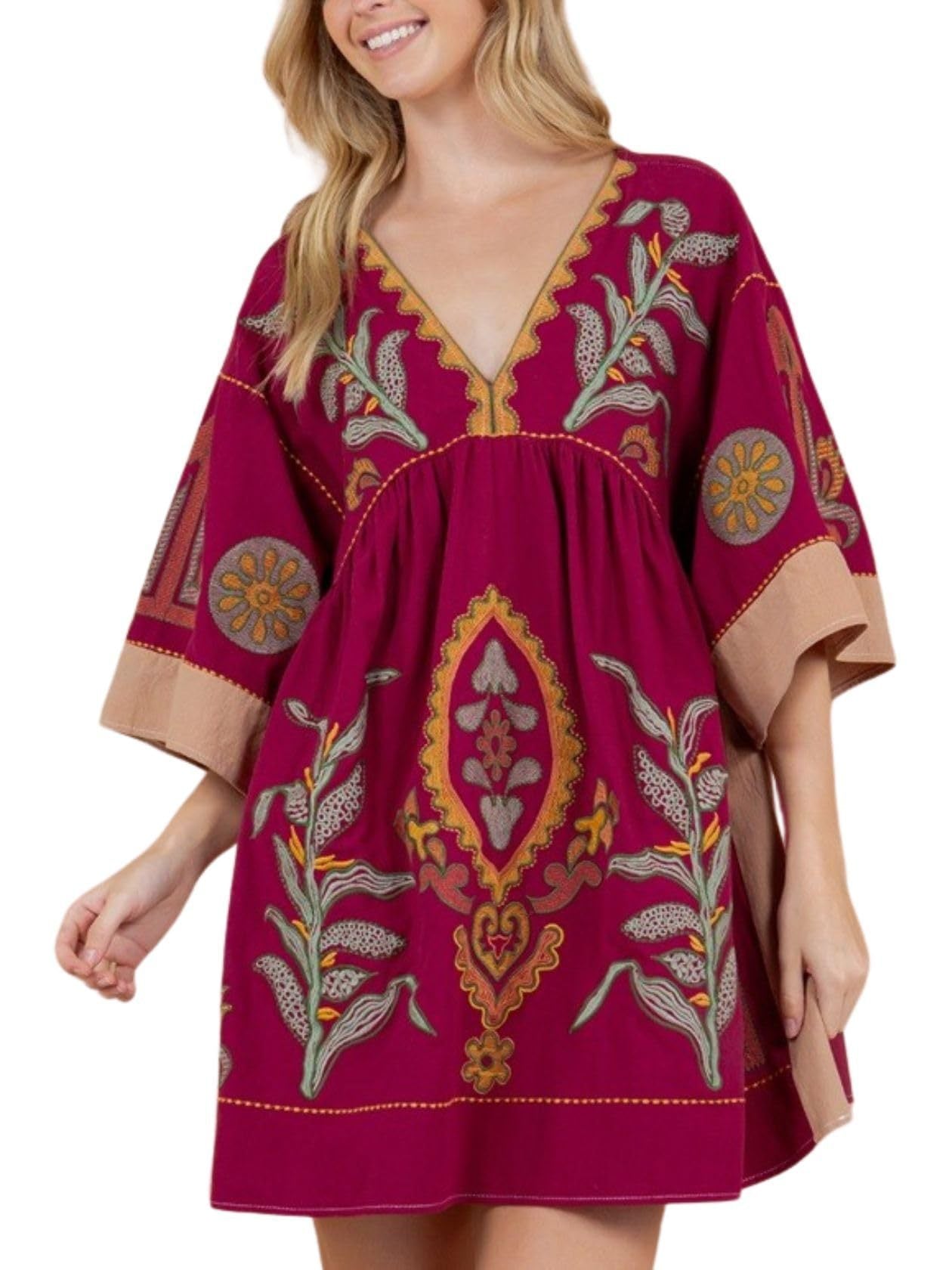 Janet – Blumengedrucktes V-Ausschnittkleid mit 34 Ärmeln