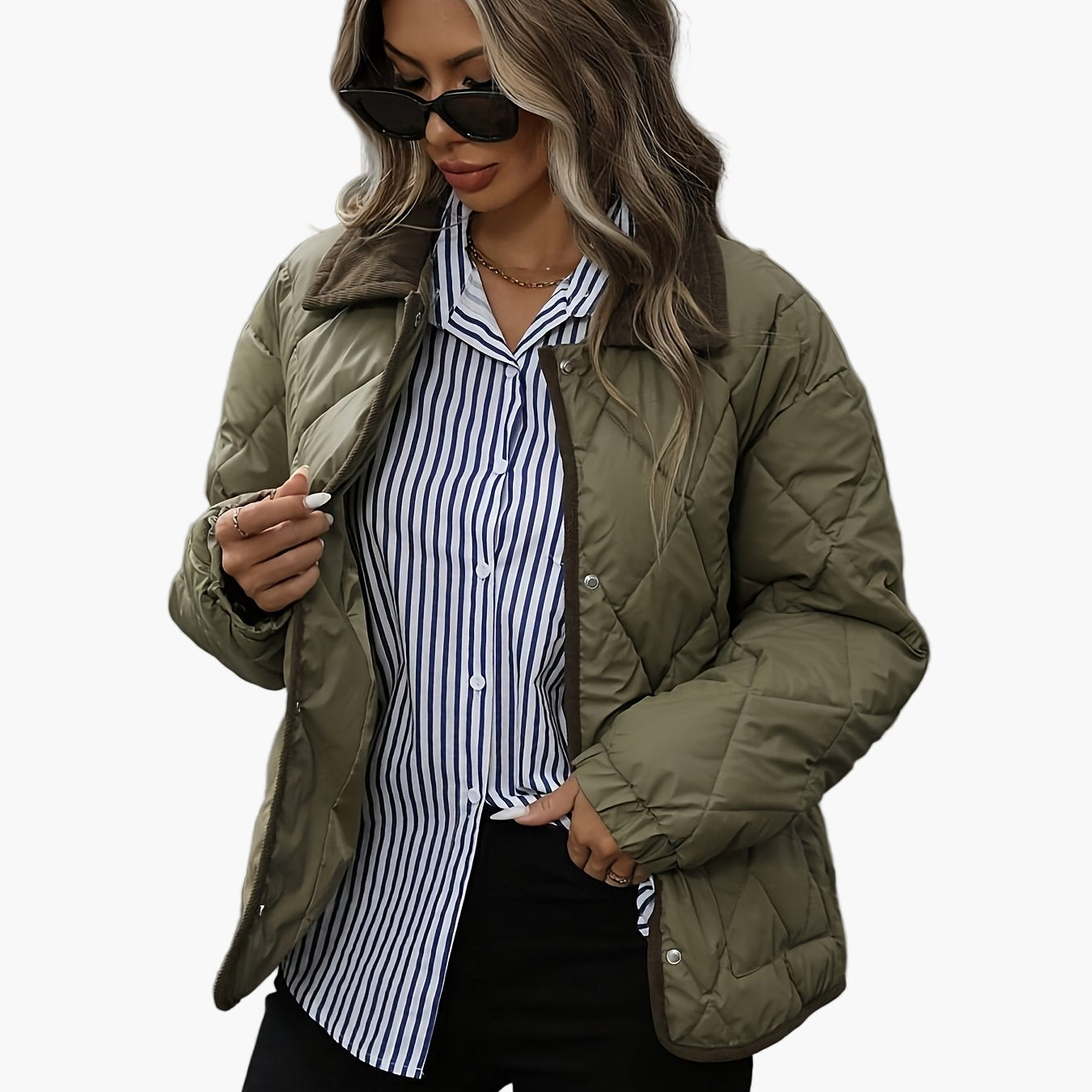Damen Vintage Steppjacke mit Kontrastdetails – Stilvolle Übergangsjacke für Alltag und Freizeit
