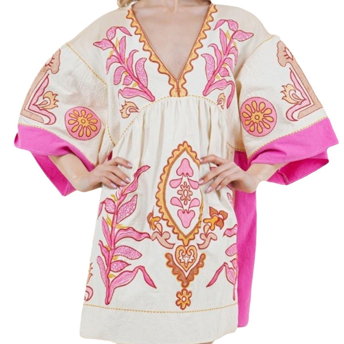 Janet – Blumengedrucktes V-Ausschnittkleid mit 34 Ärmeln