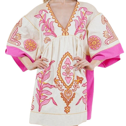 Janet – Blumengedrucktes V-Ausschnittkleid mit 34 Ärmeln