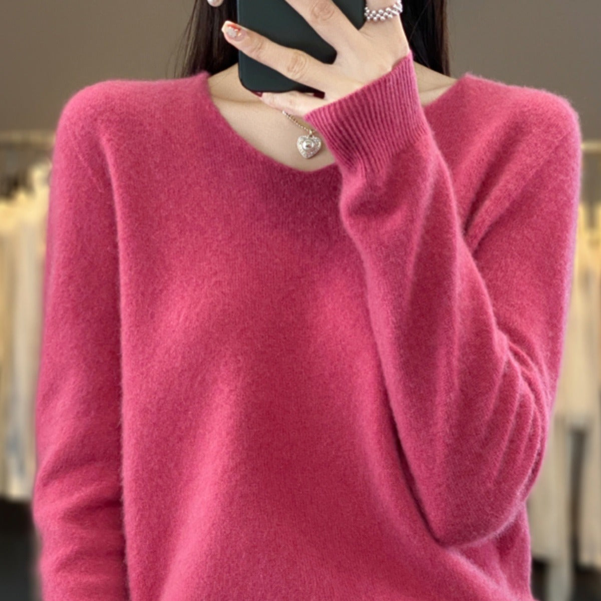 Jasmine – Lockere Damenwollpullover mit V-Ausschnitt für Herbst und Winter