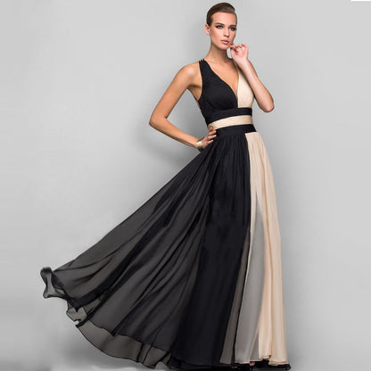 Vanessa – Langes V-Ausschnitt Kleid mit offenem Rücken
