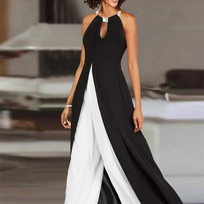Rose – Modischer Jumpsuit mit Farbkontrast und Rundhalsausschnitt