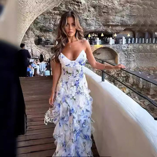 Damen Abendkleid mit 3D-Blumenmuster – Elegantes Maxikleid für besondere Anlässe und Sommerfeste