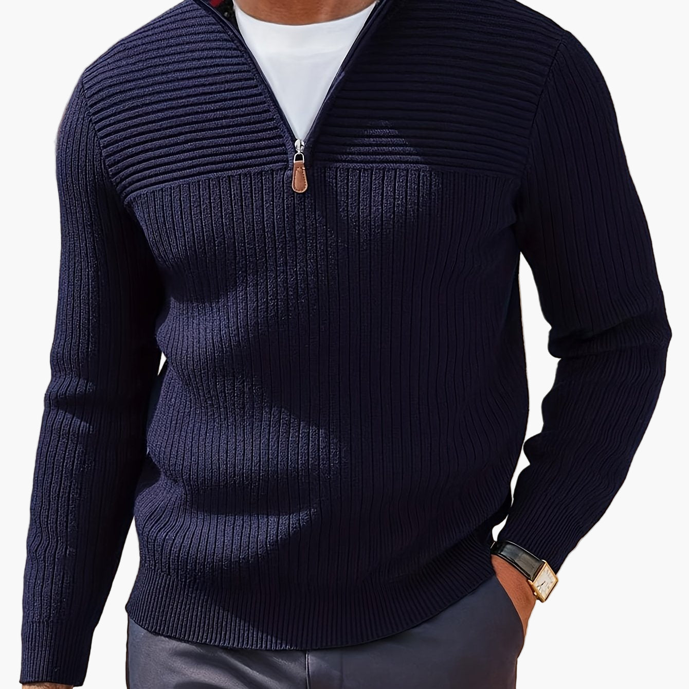 Herren Halb-Zip Strickpullover – Moderner Freizeitpullover mit Stehkragen für Herbst und Winter