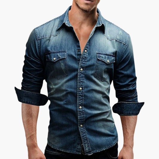Herren Denim Westernhemd mit Druckknöpfen – Klassischer Stil für Alltag & Freizeit