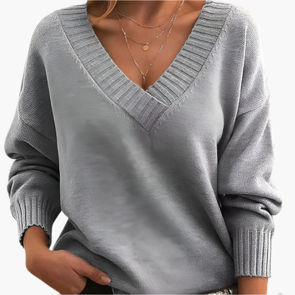 Damen Pullover V-Ausschnitt Strickpullover – Eleganter Alltags-Look für Herbst & Winter
