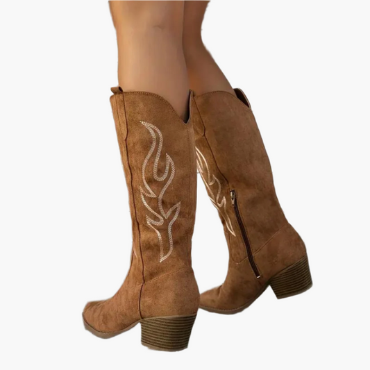 Damen Kniehohe Cowboystiefel Westernstil mit Absatz – Modische Vintage Stiefel für Alltag und Ausgehen