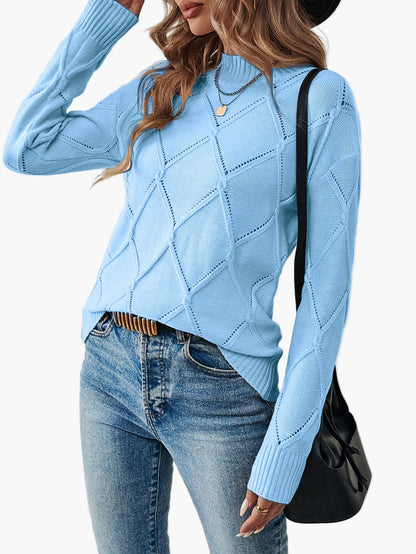 Damen Pullover mit geometrischem Muster, eleganter Alltags-Strickpullover, langarm, modisch