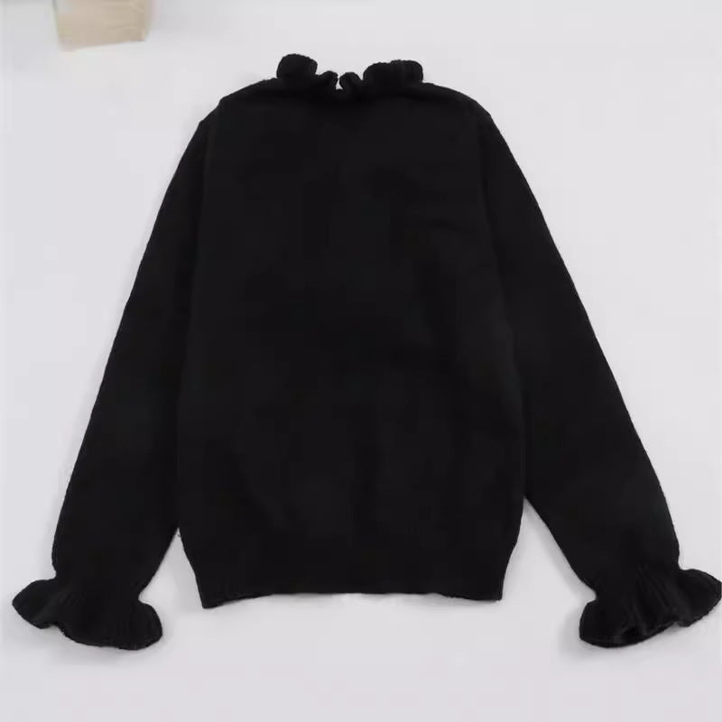 Caroline – Winter V-Ausschnitt Volant Strickpullover mit langen Ärmeln