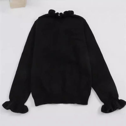 Caroline – Winter V-Ausschnitt Volant Strickpullover mit langen Ärmeln