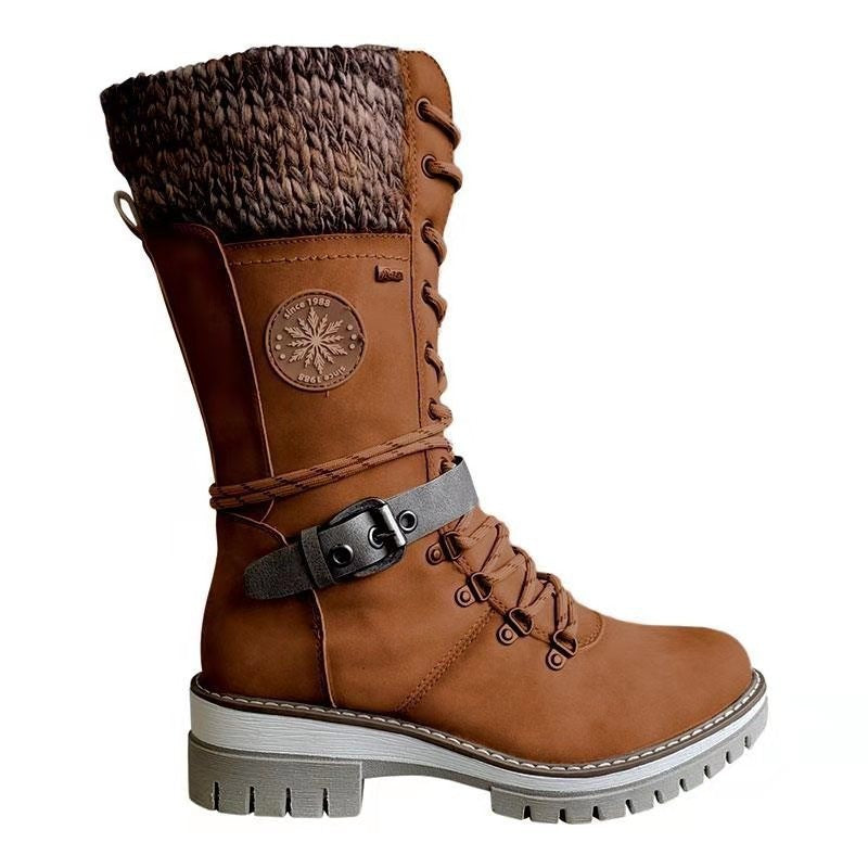 Holly – Winterliche Hohe Blockabsatzrunde Kopf Nählinie Plus Size Stiefel