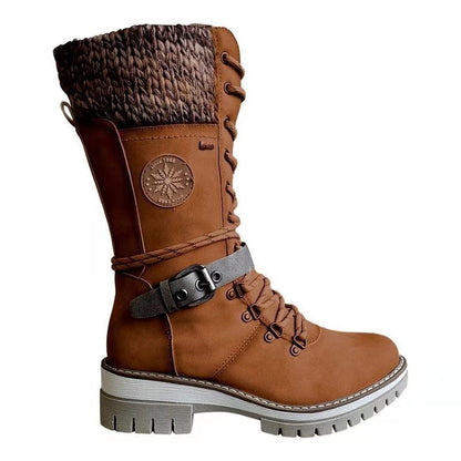 Holly – Winterliche Hohe Blockabsatzrunde Kopf Nählinie Plus Size Stiefel