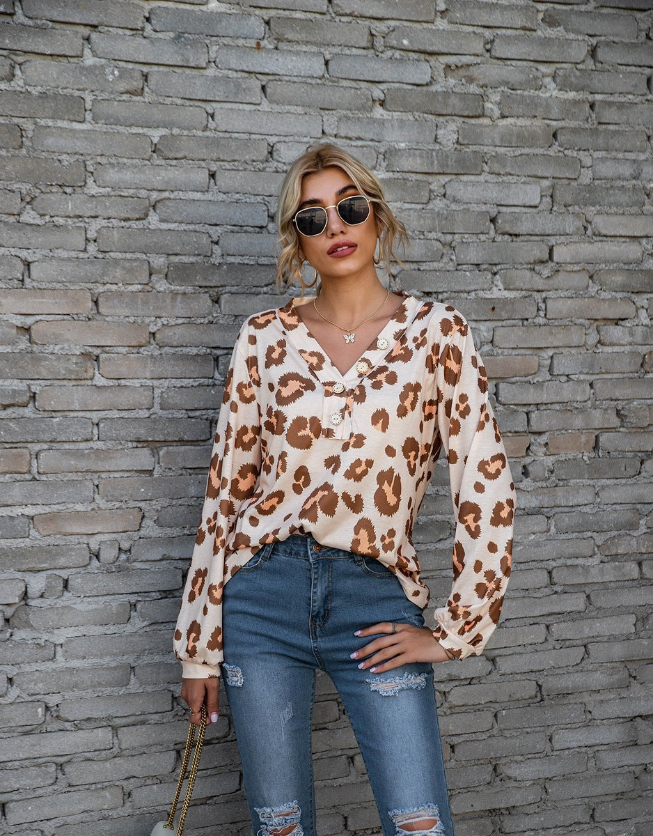 Tamara – Lockere Langarm-T-Shirts mit Leopardenmuster