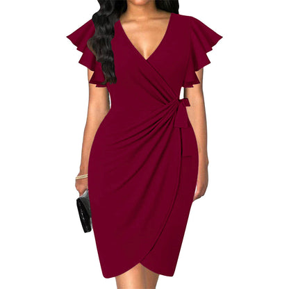 Alice – Enges V-Ausschnitt Kleid mit Glockenärmel