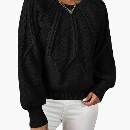 Damen Strickpullover mit Zopfmuster und Rundhalsausschnitt – Eleganter Style für Freizeit & Büro