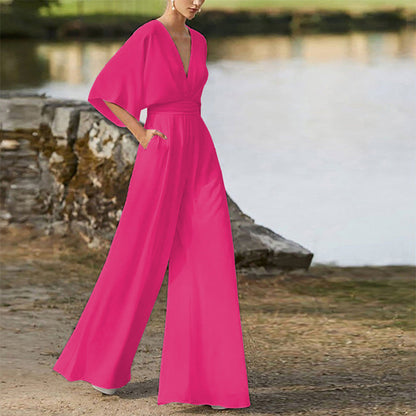 Michelle – Jumpsuit mit tiefem V-Ausschnitt und weitem Bein