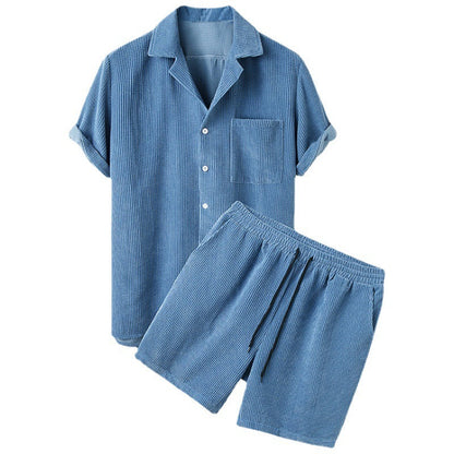Henry – Zweiteiliges Set aus Kordstoff mit einfarbigem Casual-Hemd und Shorts