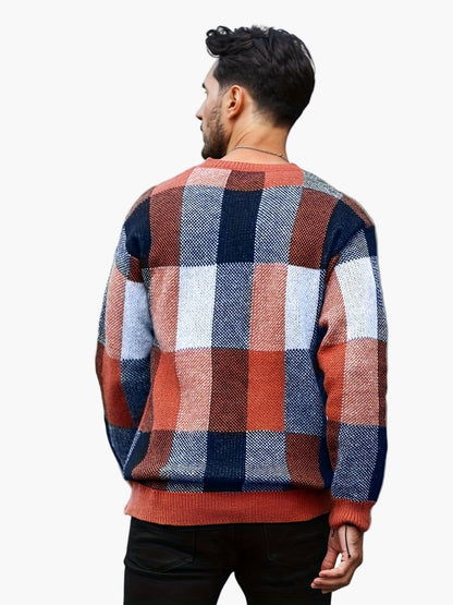 Herren Pullover Kariert Lässig Herbst/Winter – Moderner Rundhals Strickpullover für Alltag & Freizeit