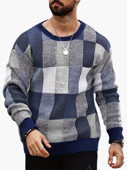 Herren Pullover Kariert Lässig Herbst/Winter – Moderner Rundhals Strickpullover für Alltag & Freizeit