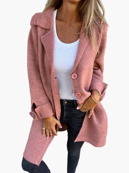 Damen Langer Casual Mantel mit Aufschlägen – Stilvoller Übergangslook für Alltag & Events