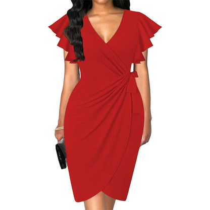 Alice – Enges V-Ausschnitt Kleid mit Glockenärmel