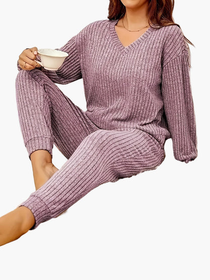 Damen Pyjama Set Lounge Homewear mit Strick-Design – Bequemes Freizeit-Outfit für Zuhause