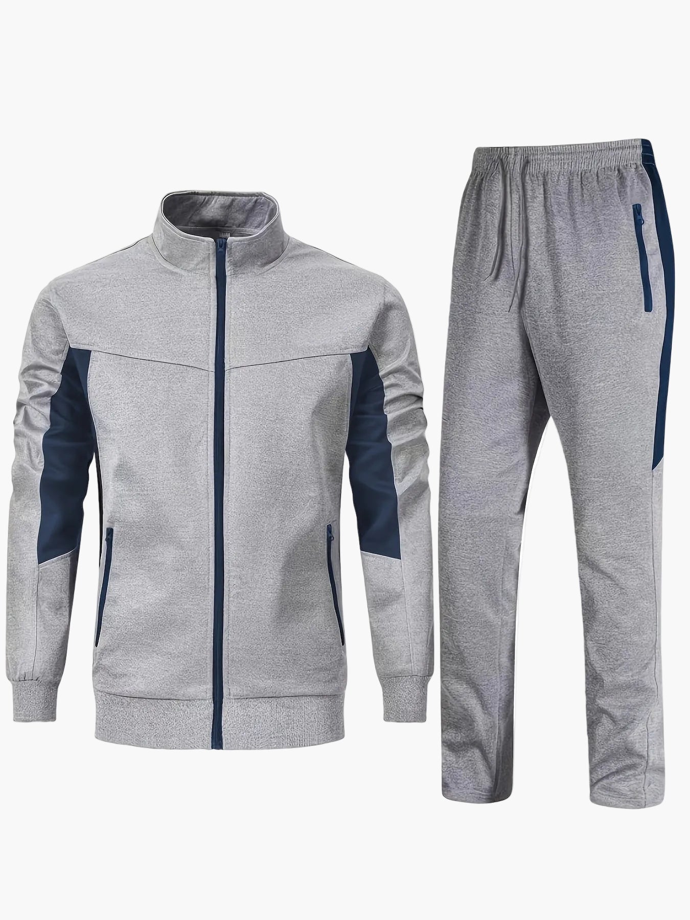 Herren Sportlicher Trainingsanzug Set – Freizeit & Fitness, Reißverschluss, Patchwork Stil