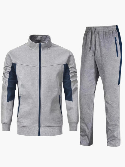 Herren Sportlicher Trainingsanzug Set – Freizeit & Fitness, Reißverschluss, Patchwork Stil