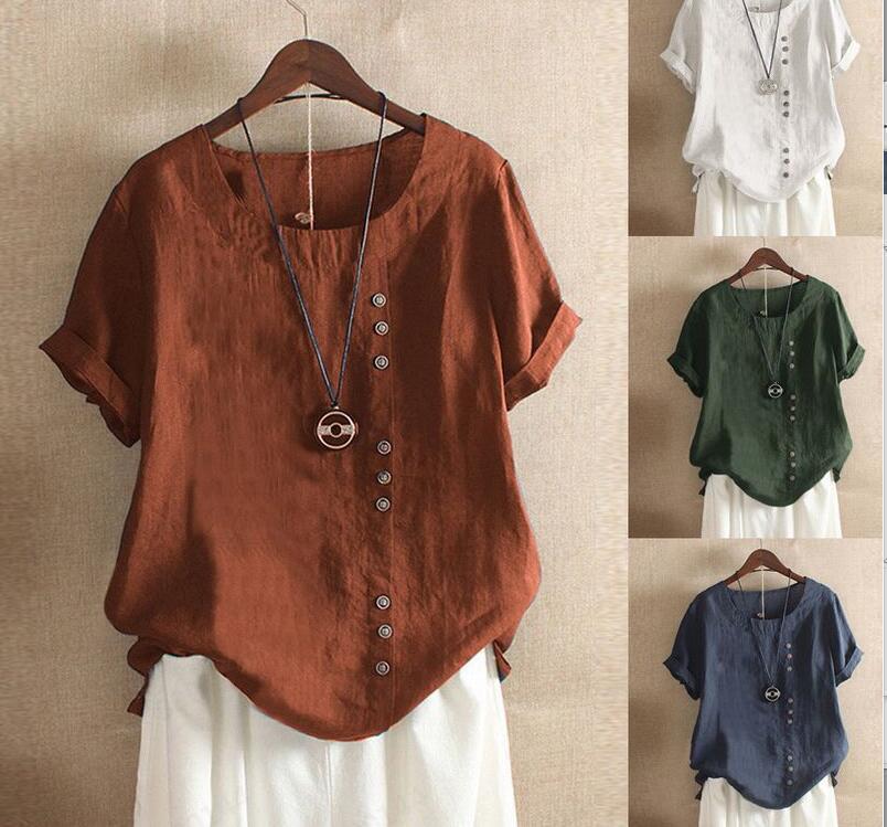 Harvey – Lockere Kurzarm-Pullover T-Shirt in Übergröße aus Baumwolle und Leinen