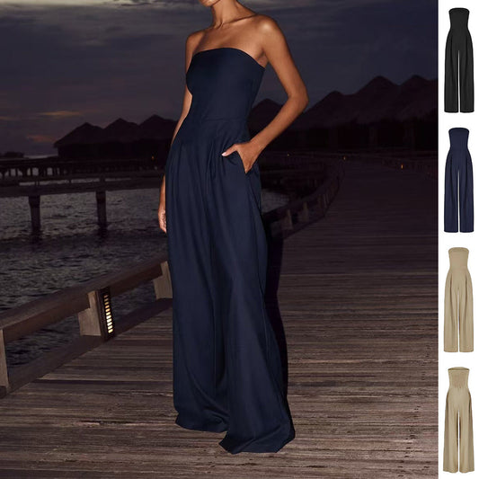 Sue – Weite Jumpsuit mit Rückenfreiheit und Tube-Top