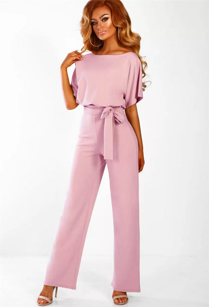 Kathryn – Modischer Kurzarm-Jumpsuit mit Schnürung und Knopf in 7 Farben